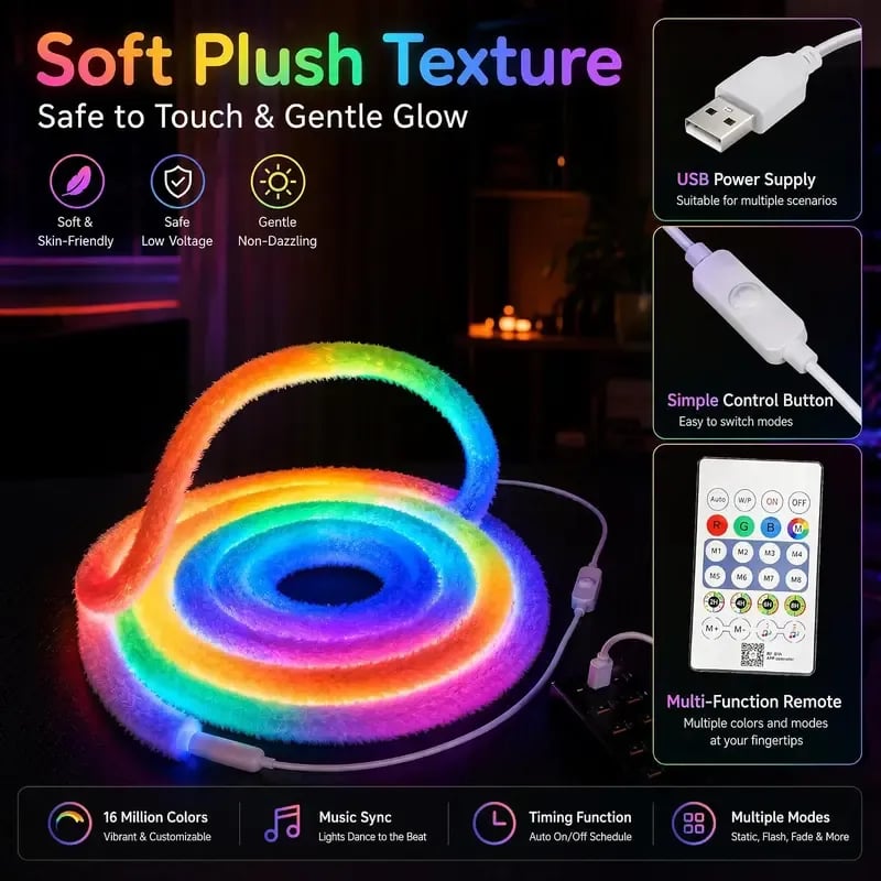 ⏳ CHRISTMAS HOT SALE ONLY $19.99!! ✨🌟 Faux Fur Neon Light Strip – 360° All-round Glow ✨