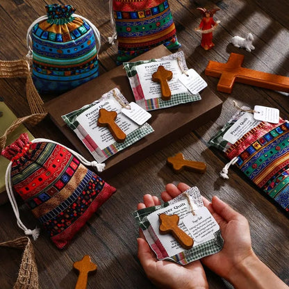 🎁Pocket Prayer Quilt Set | ✝️Mini Handmade Prayer Blankets with Cross & Drawstring Bag Christian Gifts