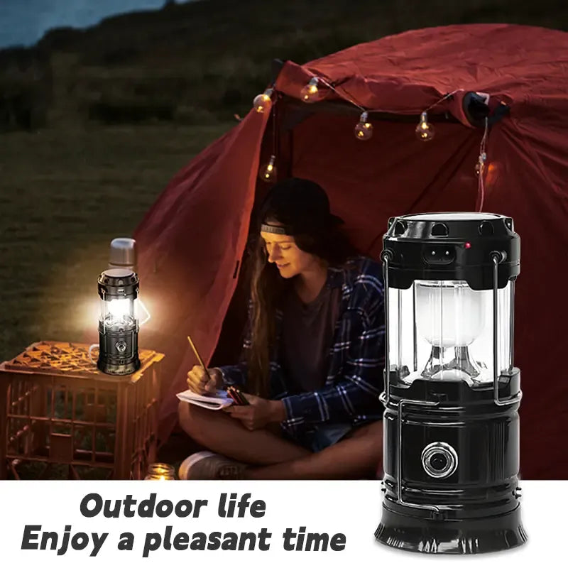 Foldable LED Camping Lantern with Solar & USB-C Charging and Flashlight Mode