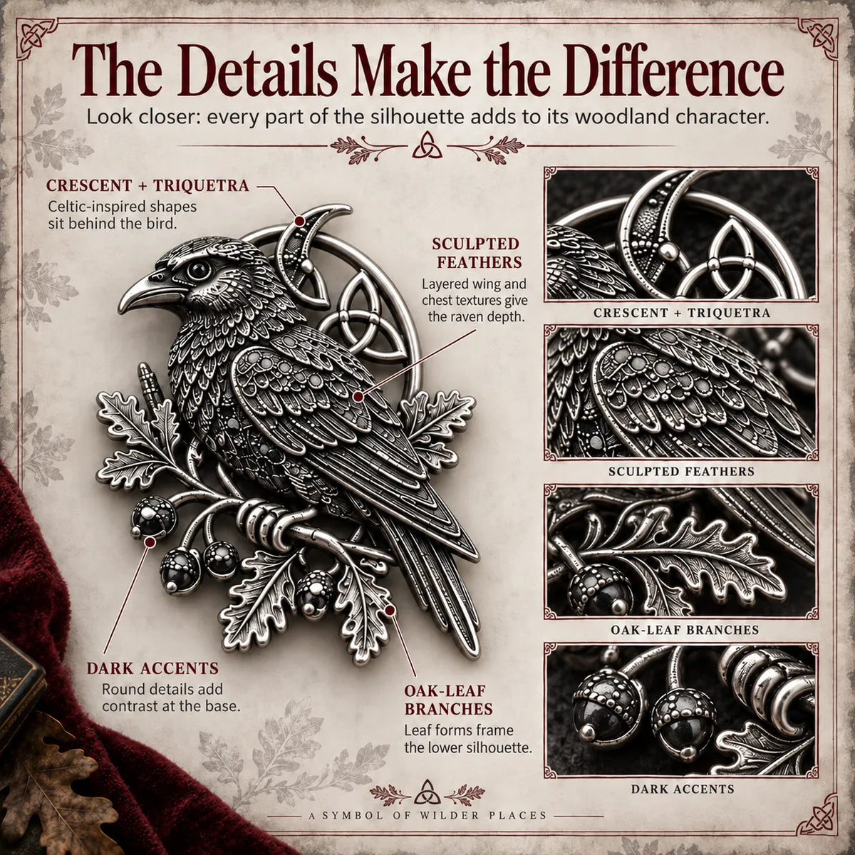 🐦‍⬛ Gothic Celtic Raven Brooch – 🔥Dark Academia Statement Pin