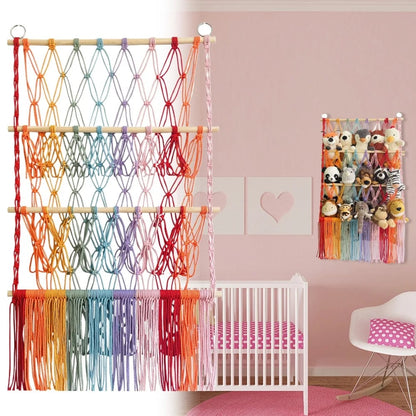 🧸3-Tier Wall Hanging Plush Toy Storage Net with Tassels