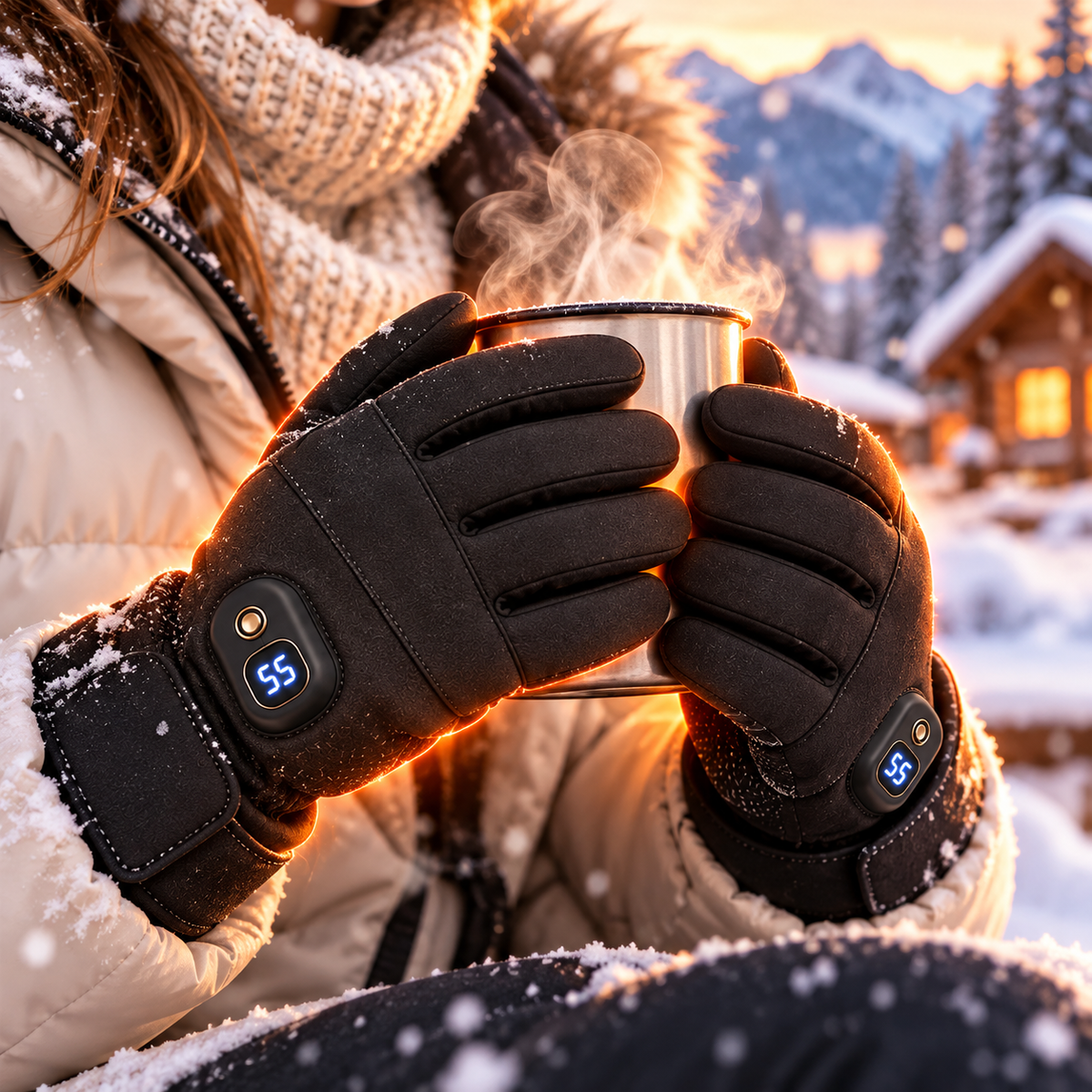 🔥 Rechargeable Heated Winter Gloves – 3 Heat Levels, Smart LED Display & Flip-Top Fingers