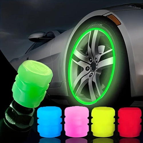 Glow-in-the-Dark Car Tire Valve Cap Set - Durable, Easy-to-Install, No-Tool-Required Accessories for Safe Night Driving - Perfect for Most Vehicle Tires