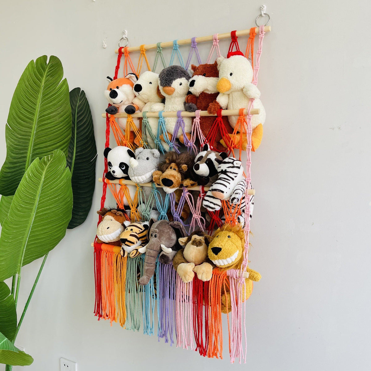 🧸3-Tier Wall Hanging Plush Toy Storage Net with Tassels