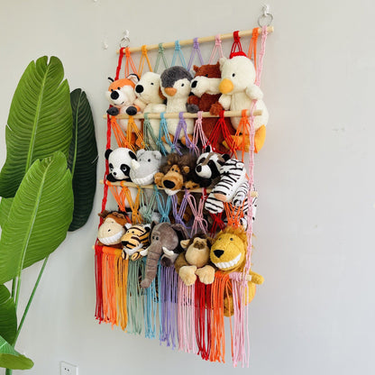 🧸3-Tier Wall Hanging Plush Toy Storage Net with Tassels