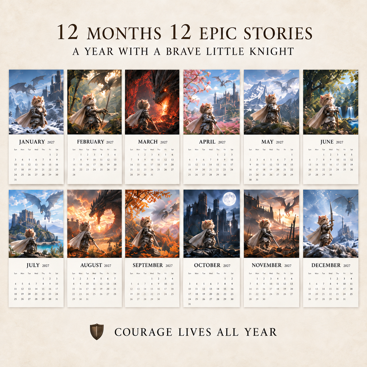 🐱⚔️ 2027 Knight Cat vs. the Dragon Calendar