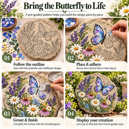 🦋 Butterfly Wildflower Mosaic DIY Kit | Complete Guided Craft Set
