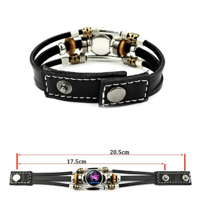 🌙♑ Glow-in-the-Dark Zodiac Sign Leather Bracelet – Unisex Constellation Jewelry, 6.9/8.1 in ✨