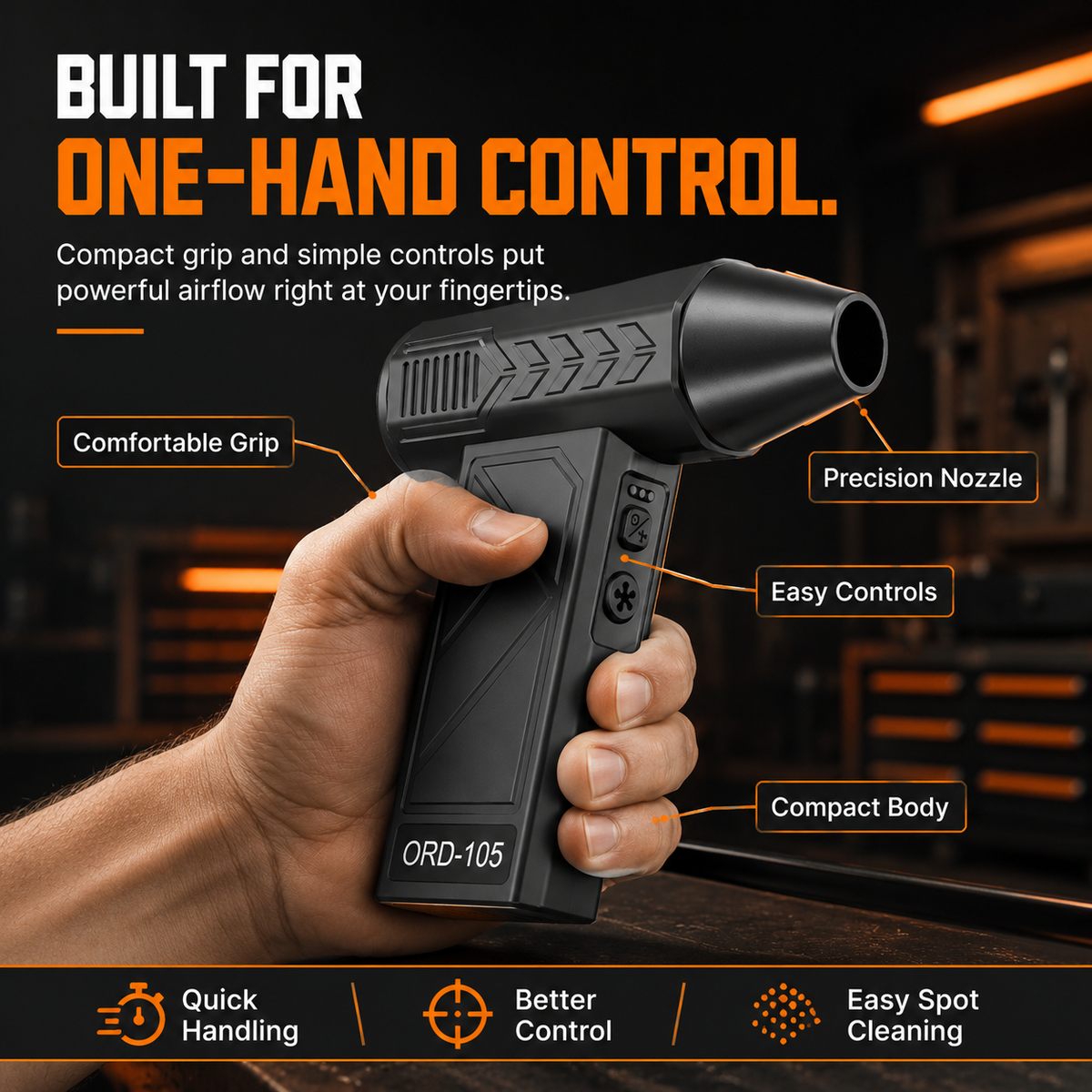 Cordless Turbo Air Duster – Powerful Rechargeable Cleaner for Cars, Garages & Workspaces
