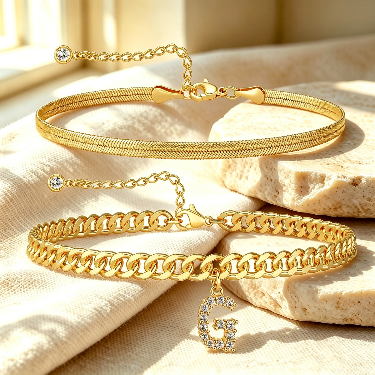 ✨ Gold Initial Anklet – ✨14K Gold Plated, Waterproof Adjustable Letter Pendant, Stackable Beach Jewelry