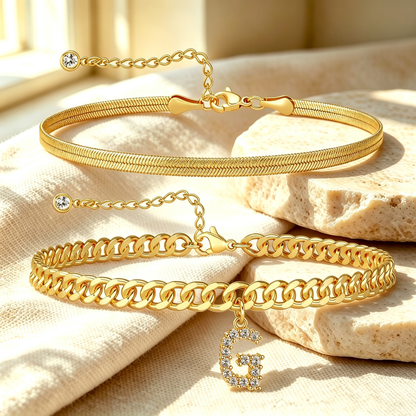 ✨ Gold Initial Anklet – ✨14K Gold Plated, Waterproof Adjustable Letter Pendant, Stackable Beach Jewelry