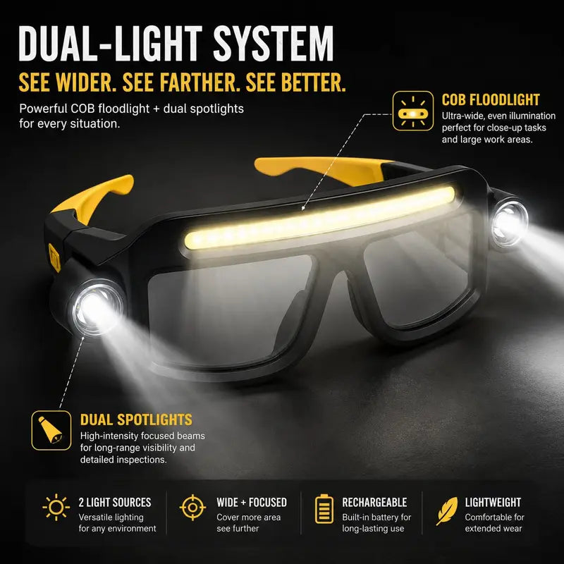 🔦 Rechargeable LED Headlamp Glasses – Hands-Free Lighting, Wave On/Off
