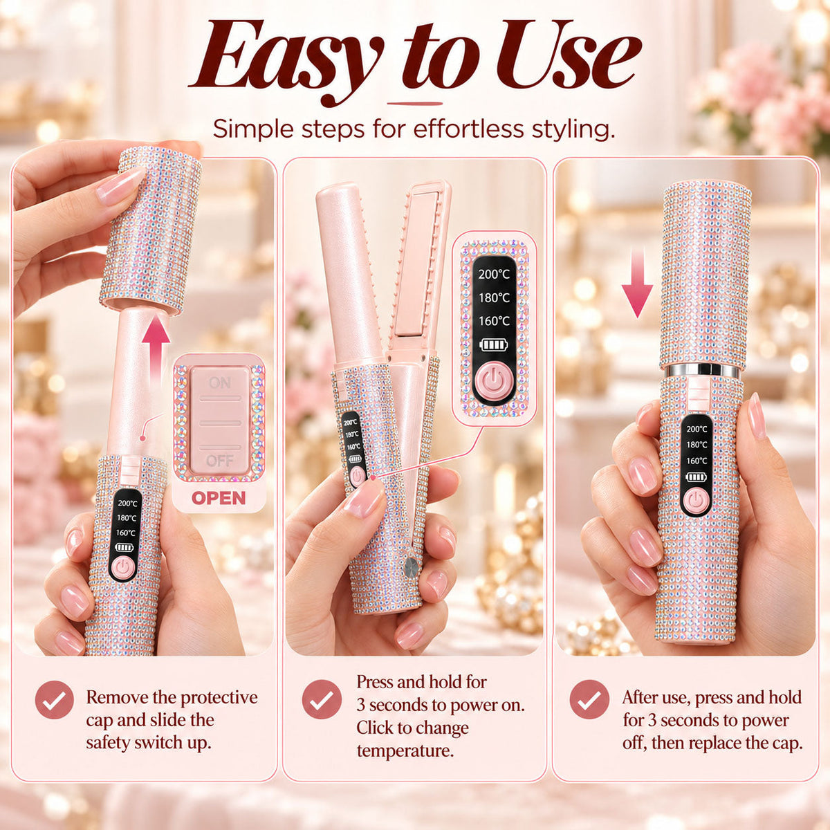 💕✨ Rechargeable Mini Hair Straightener – Cordless USB-C Portable Styling Iron