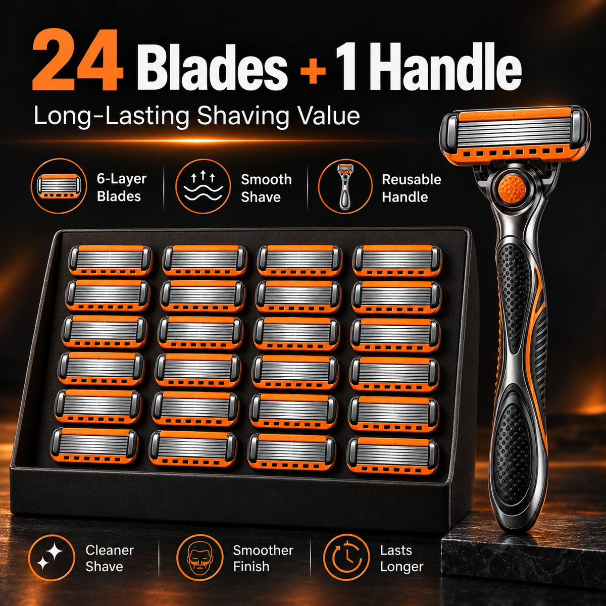 ✨Men's Razor Blade Replacement, 24 Pcs Razor Blade & 1 Count Handle