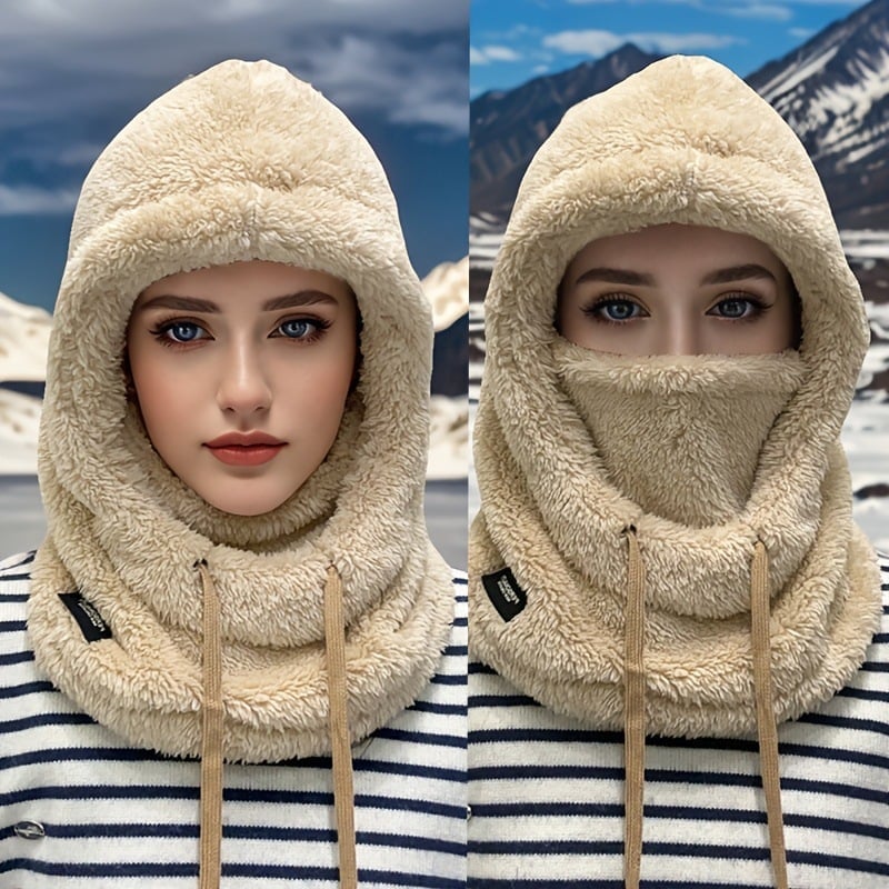 🎉2026 Women's Fleece Hooded Winter Cycling Mask and Hat for Cold Weather