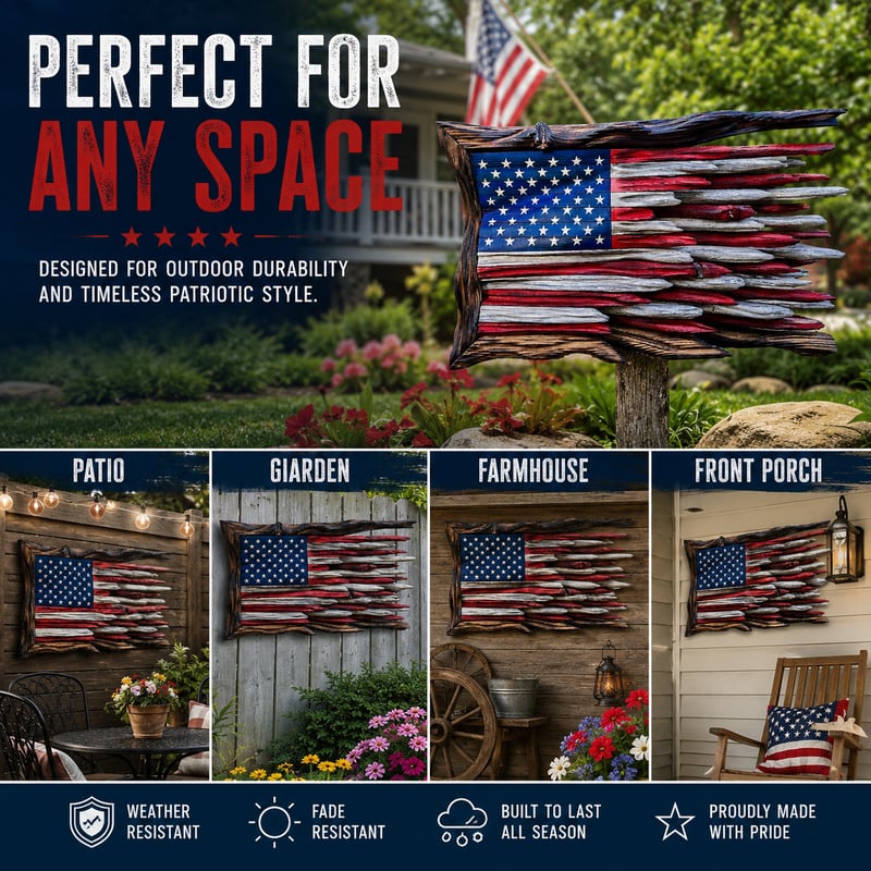🇺🇸 Handcrafted 3D Wooden American Flag Wall Art | Rustic Patriotic Home Decor