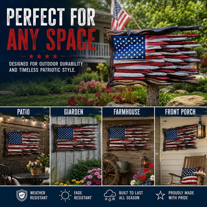 🇺🇸 Handcrafted 3D Wooden American Flag Wall Art | Rustic Patriotic Home Decor