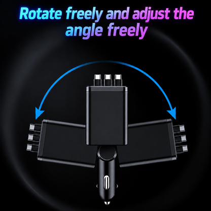 📱7-in-1 Retractable Car Charger 120W – Built-In Cables, Starry Sky Light & Voltage Display