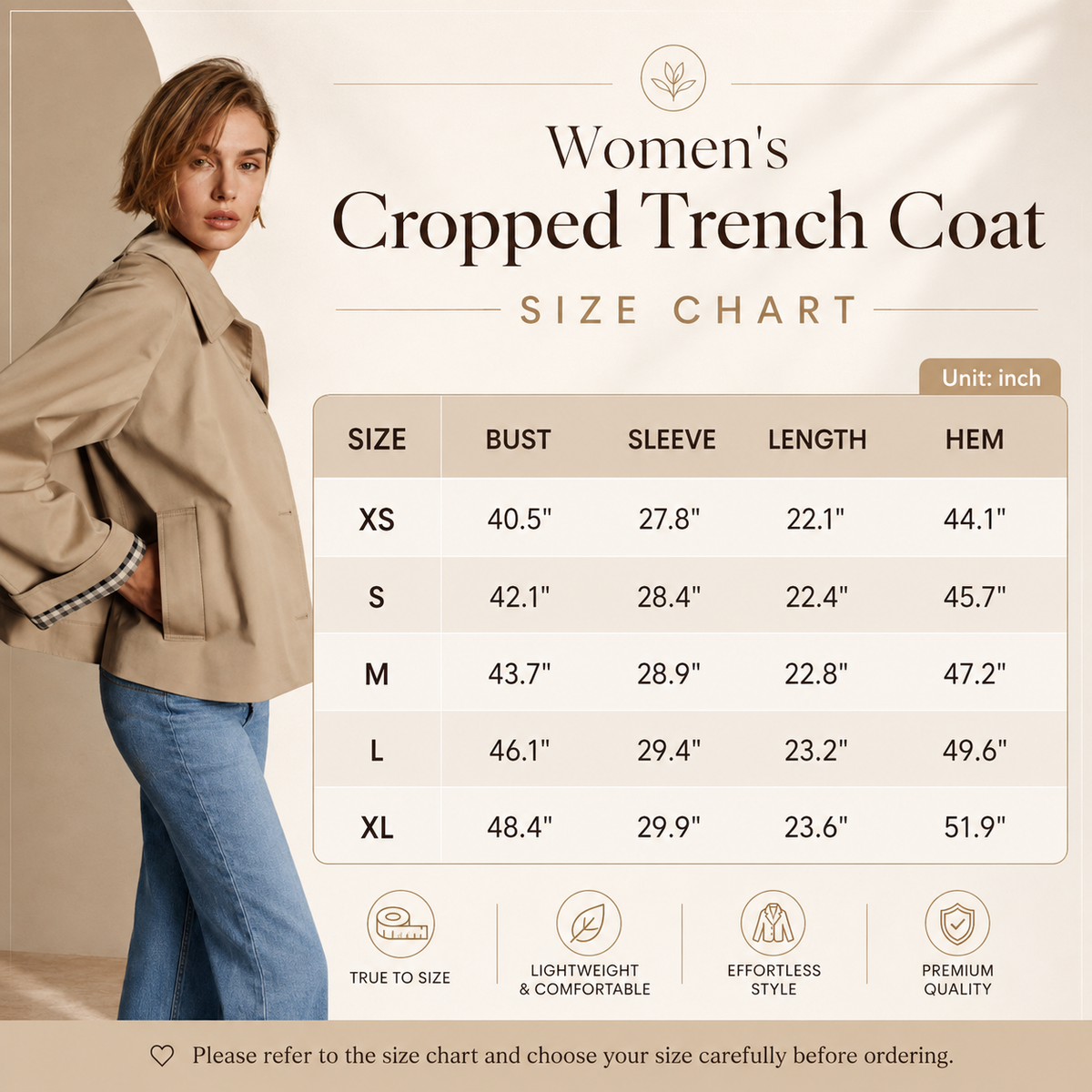 Free Shipping🎉 Women's Cropped Trench Coat – Relaxed Fit Jacket with Plaid Lining | 7 Colors