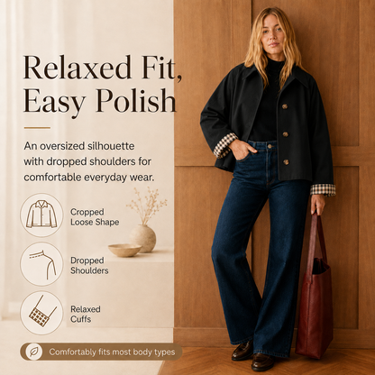Free Shipping🎉 Women's Cropped Trench Coat – Relaxed Fit Jacket with Plaid Lining | 7 Colors