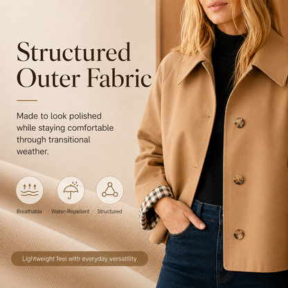 Free Shipping🎉 Women's Cropped Trench Coat – Relaxed Fit Jacket with Plaid Lining | 7 Colors