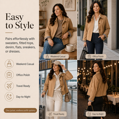 Free Shipping🎉 Women's Cropped Trench Coat – Relaxed Fit Jacket with Plaid Lining | 7 Colors