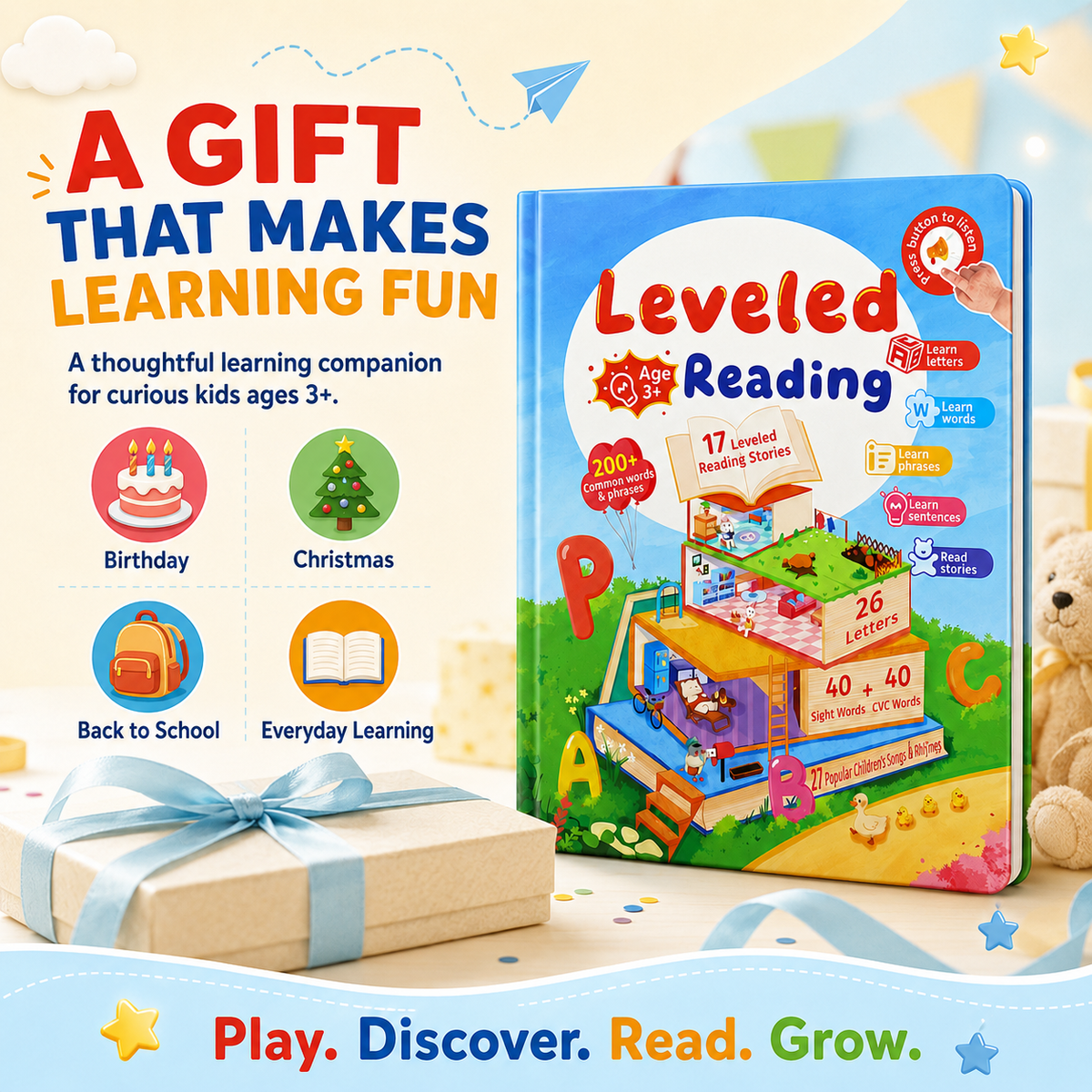 Leveled Reading Learning Book for Kids Ages 3+ – Interactive English Reading & Phonics Book