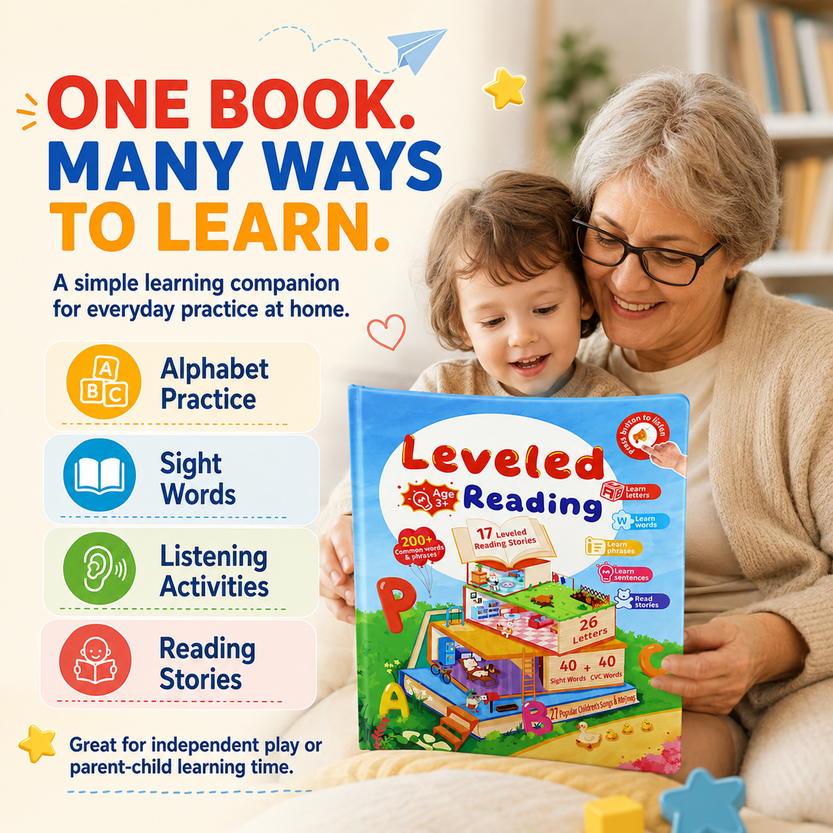 Leveled Reading Learning Book for Kids Ages 3+ – Interactive English Reading & Phonics Book