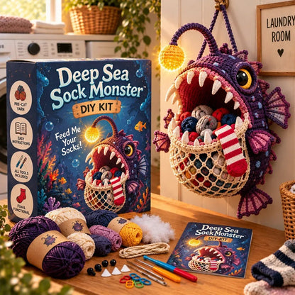 🧶🧦 DIY Crochet Sock-Eating Animal Kit – Funny Hanging Sock Holder & Handmade Gift