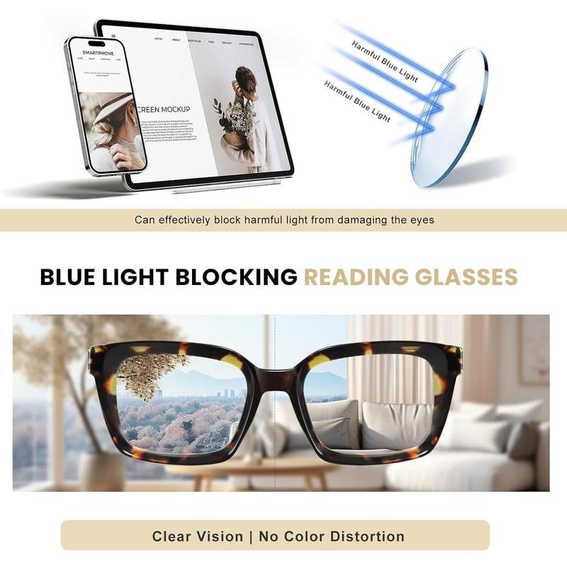 🔥✨👓3 Pack Tortoiseshell Reading Glasses – Blue Light Blocking Oversized Square Readers