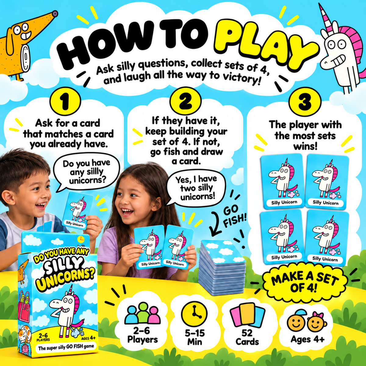 😂 48% OFF Today!  🎁Super Silly Go Fish Card Game for Kids & Family Game Night