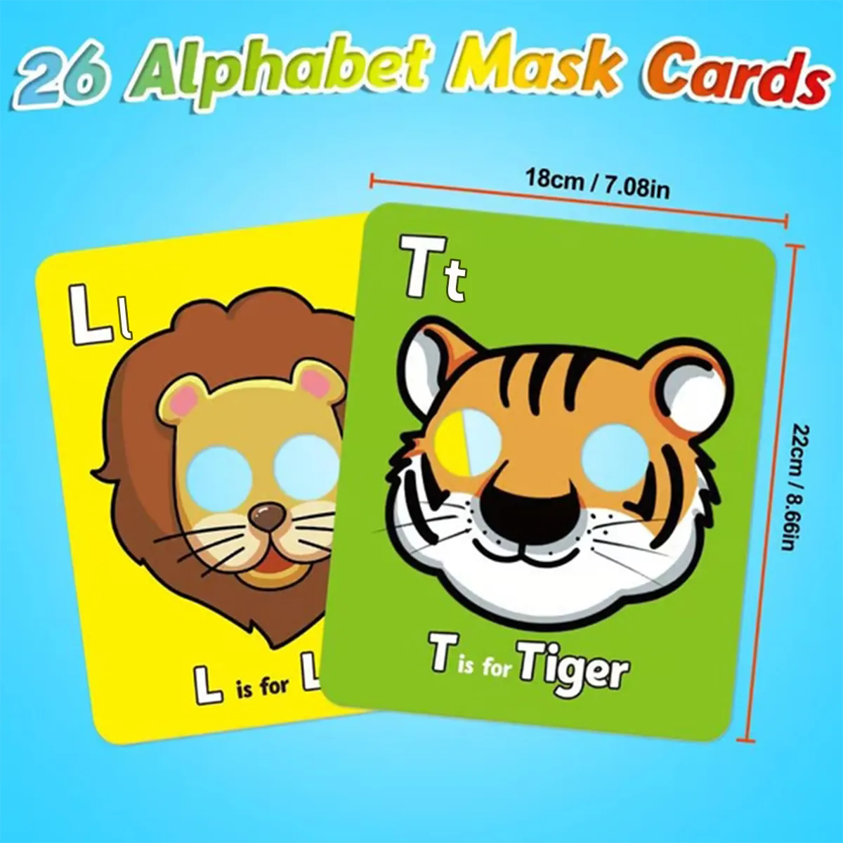 ✨🔥26 Pcs Alphabet ABC Flash Cards with Animal Masks