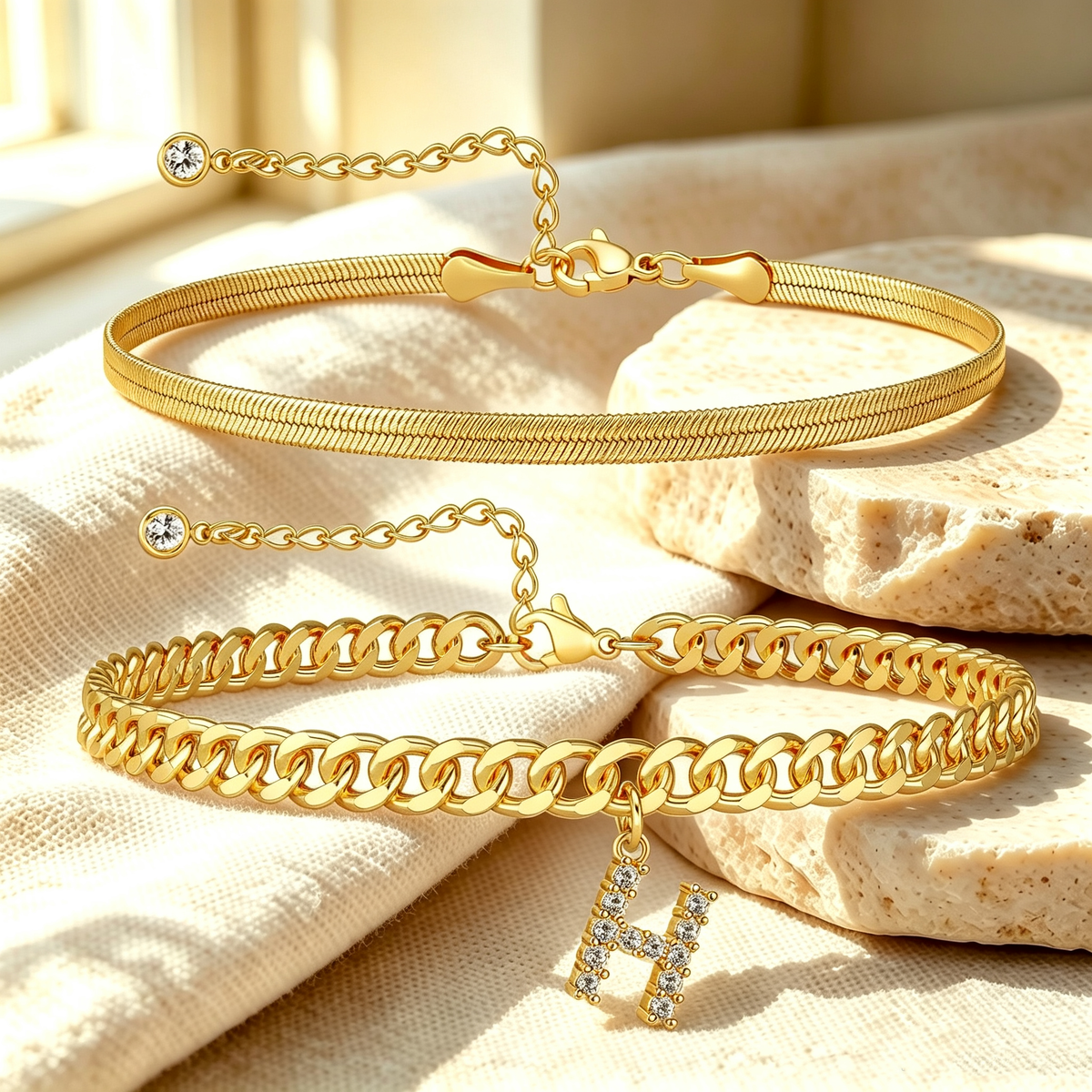 ✨ Gold Initial Anklet – ✨14K Gold Plated, Waterproof Adjustable Letter Pendant, Stackable Beach Jewelry