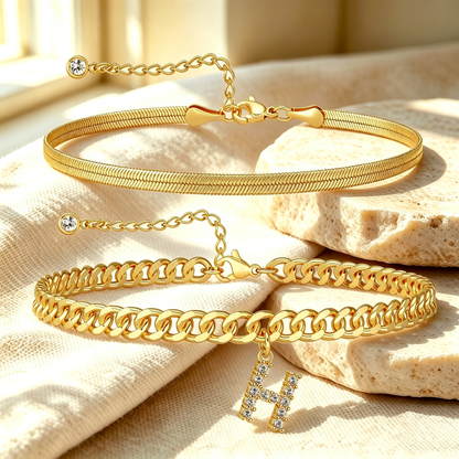 ✨ Gold Initial Anklet – ✨14K Gold Plated, Waterproof Adjustable Letter Pendant, Stackable Beach Jewelry