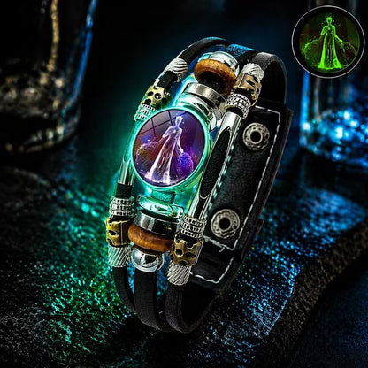🌙♑ Glow-in-the-Dark Zodiac Sign Leather Bracelet – Unisex Constellation Jewelry, 6.9/8.1 in ✨