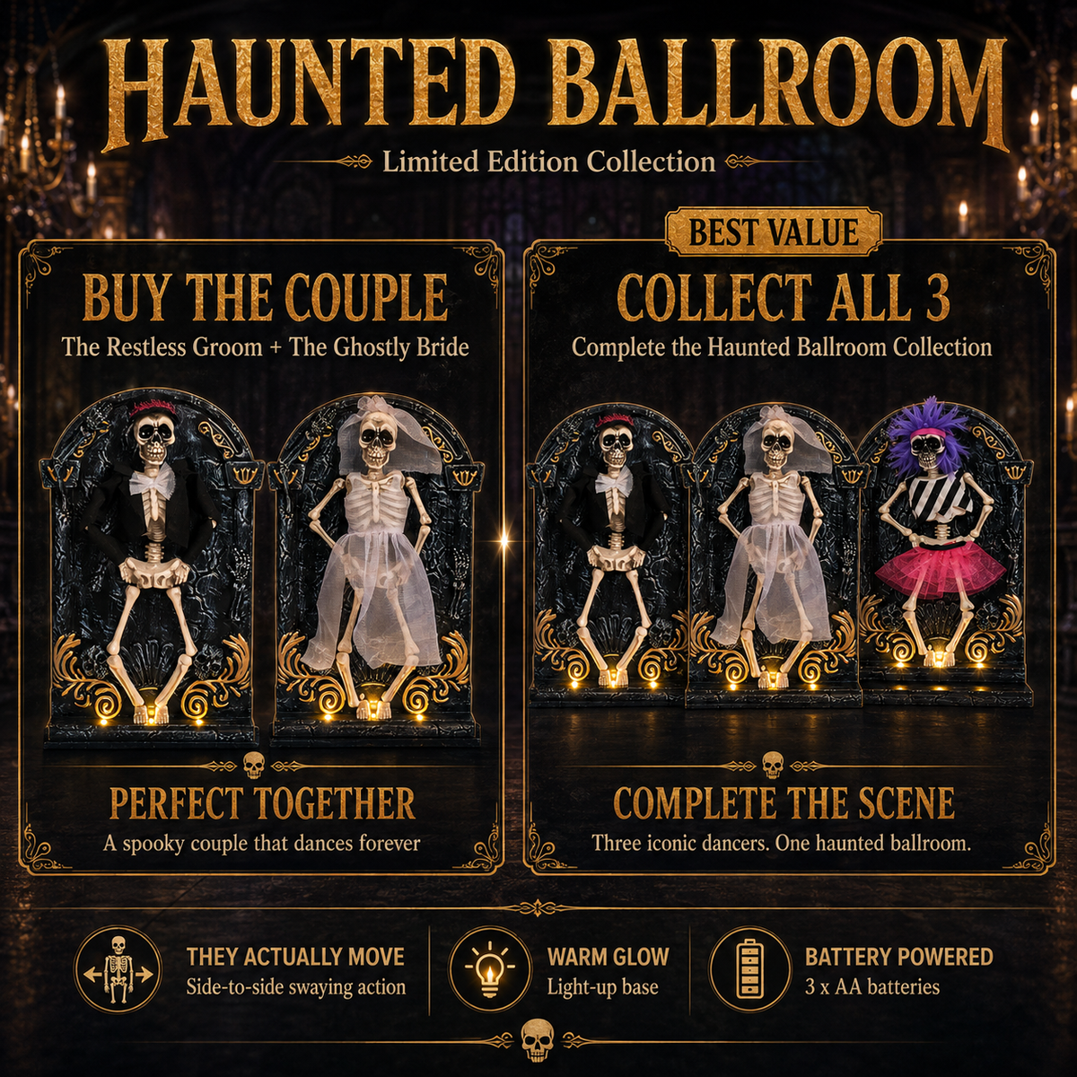 💀 They Actually Move! Animated Light-Up Dancing Skeleton Collection