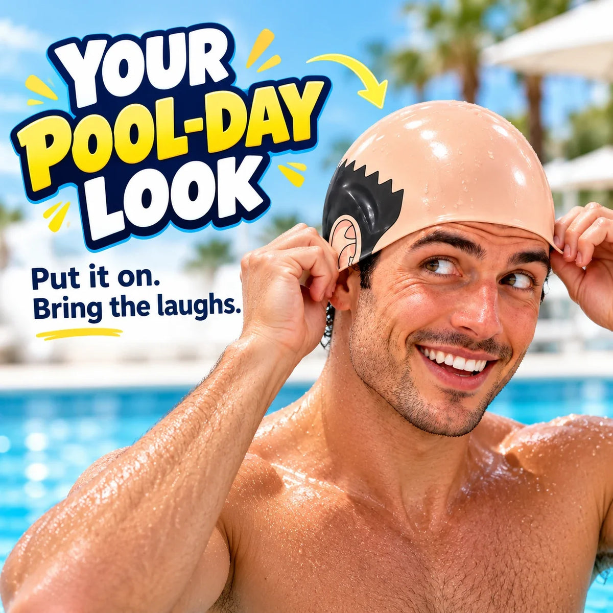 😂 Funny Bald-Head Swim Cap – Pool Day Laughs & Gifts 🎁🏊