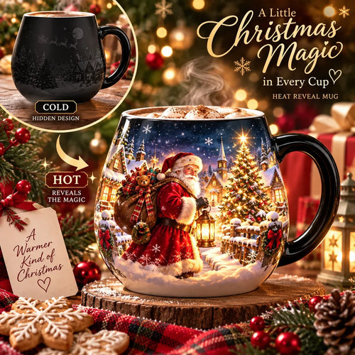 ⏳ Last Day 49% OFF – 🎄Christmas Magic Heat-Reveal Mug | 350 mL Color-Changing Santa Village Cup ☕