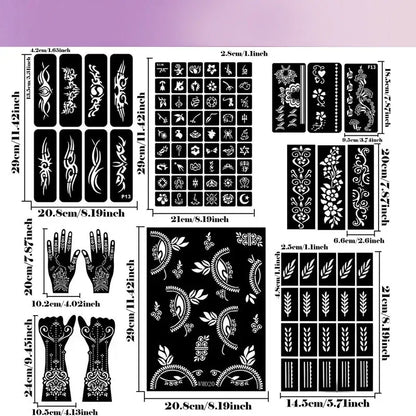 🌸 Henna Tattoo Kit with Stencils – Temporary Body Art Cones for Hands & Creative Designs ✨