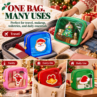 🎄 Christmas Tree Clear Makeup Bag – Festive Travel Organizer