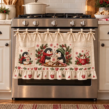 🎄 Christmas Kitchen Tie-On Skirt | Festive Holiday Designs with Pockets & Ruffled Trim ✨