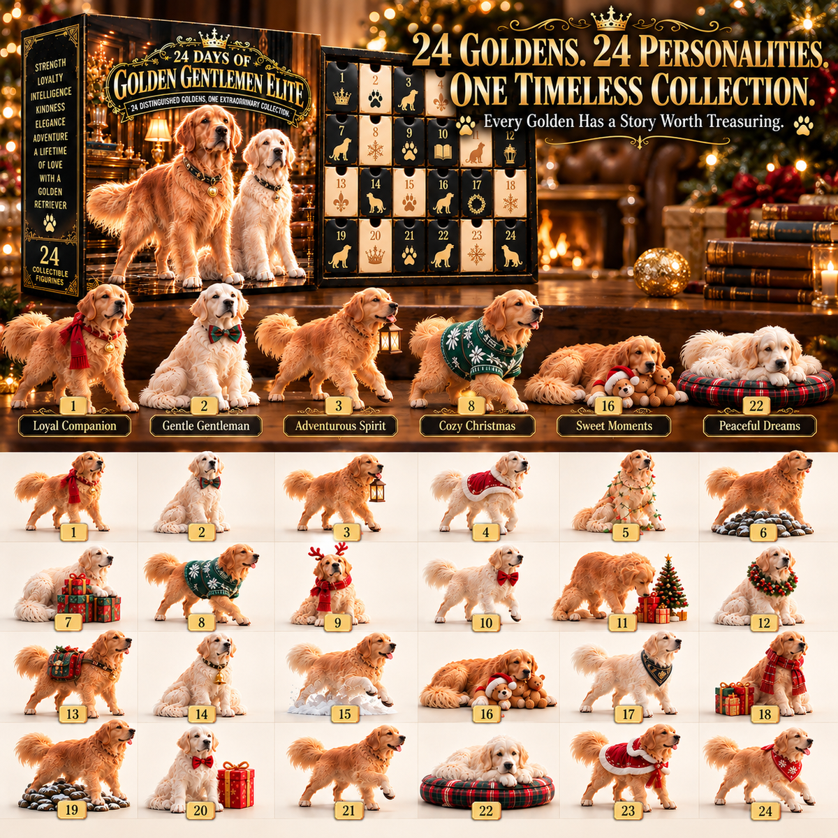 👑 Meet the Golden Gentlemen! 🐕 24-Day Golden Retriever Advent Calendar