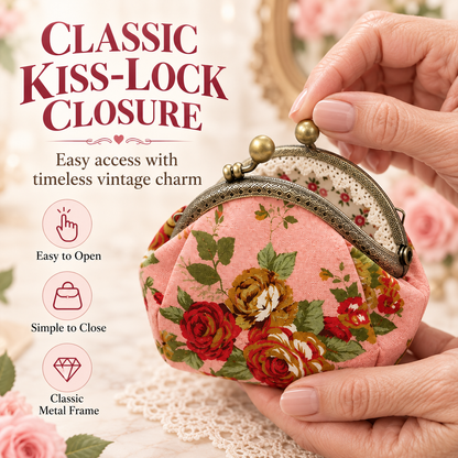🌸 Vintage Floral Kiss-Lock Coin Purse – Cute Compact Pouch for Cards, Coins & Keys 👛