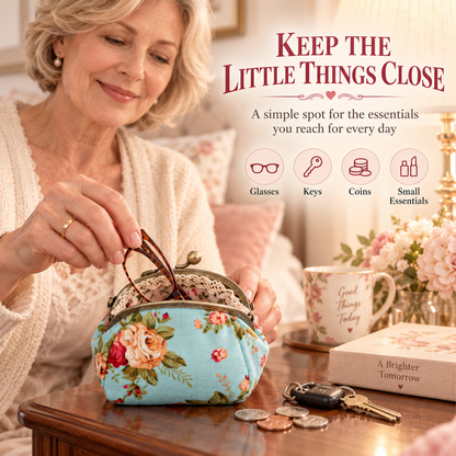 🌸 Vintage Floral Kiss-Lock Coin Purse – Cute Compact Pouch for Cards, Coins & Keys 👛