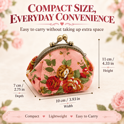 🌸 Vintage Floral Kiss-Lock Coin Purse – Cute Compact Pouch for Cards, Coins & Keys 👛