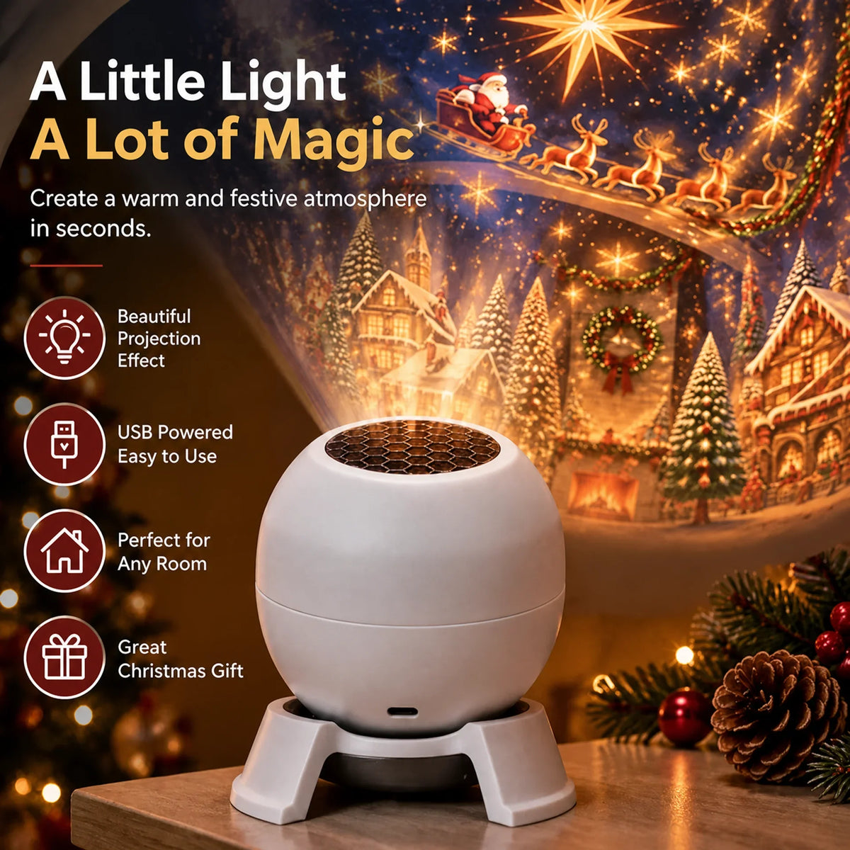 🔥HOT SALE 49% OFF -🎄 Magical Christmas Projection Night Light – Transform Any Room Into A Holiday Wonderland