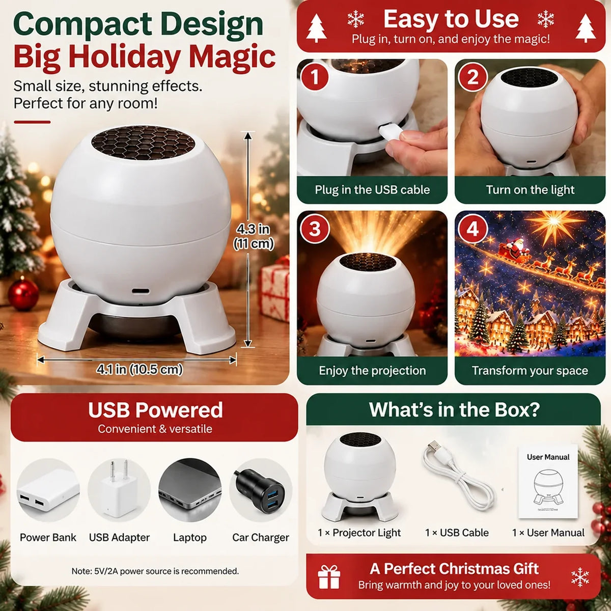 🔥HOT SALE 49% OFF -🎄 Magical Christmas Projection Night Light – Transform Any Room Into A Holiday Wonderland