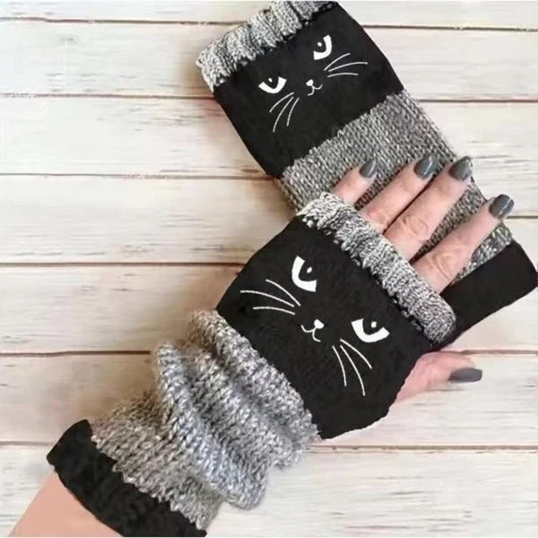 ❄️women’s Knitted Fingerless Gloves With Cute Cat – Cozy, Stylish & Practical Winter Hand Warmers 🐾