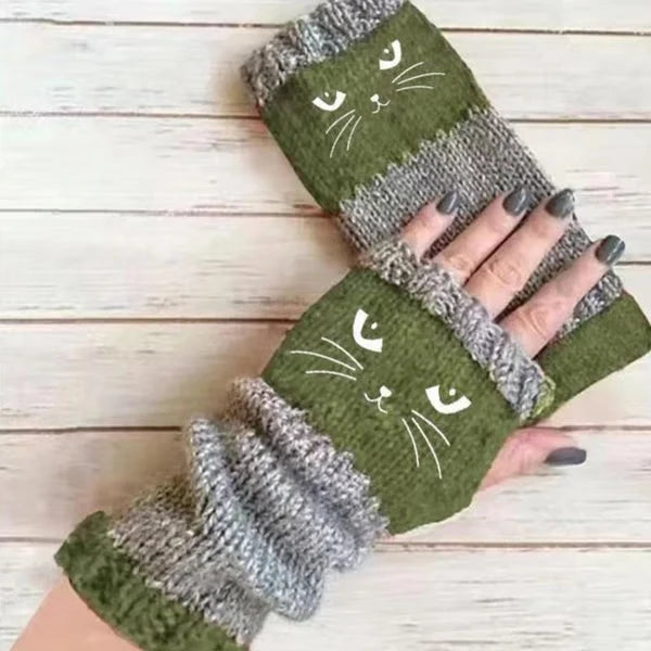 ❄️women’s Knitted Fingerless Gloves With Cute Cat – Cozy, Stylish & Practical Winter Hand Warmers 🐾