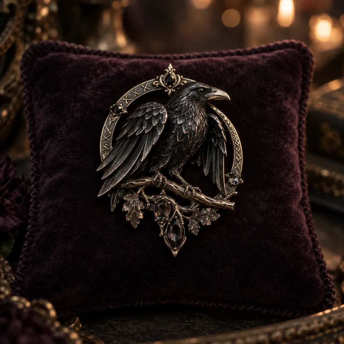 🐦‍⬛ Gothic Celtic Raven Brooch – Dark Academia Statement Pin